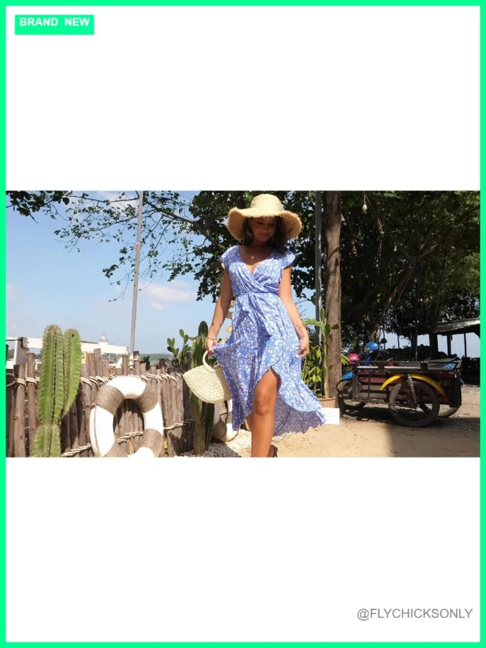 Flowy V-Neck Maxi Dress High Low Hem Ruffle Sleeves